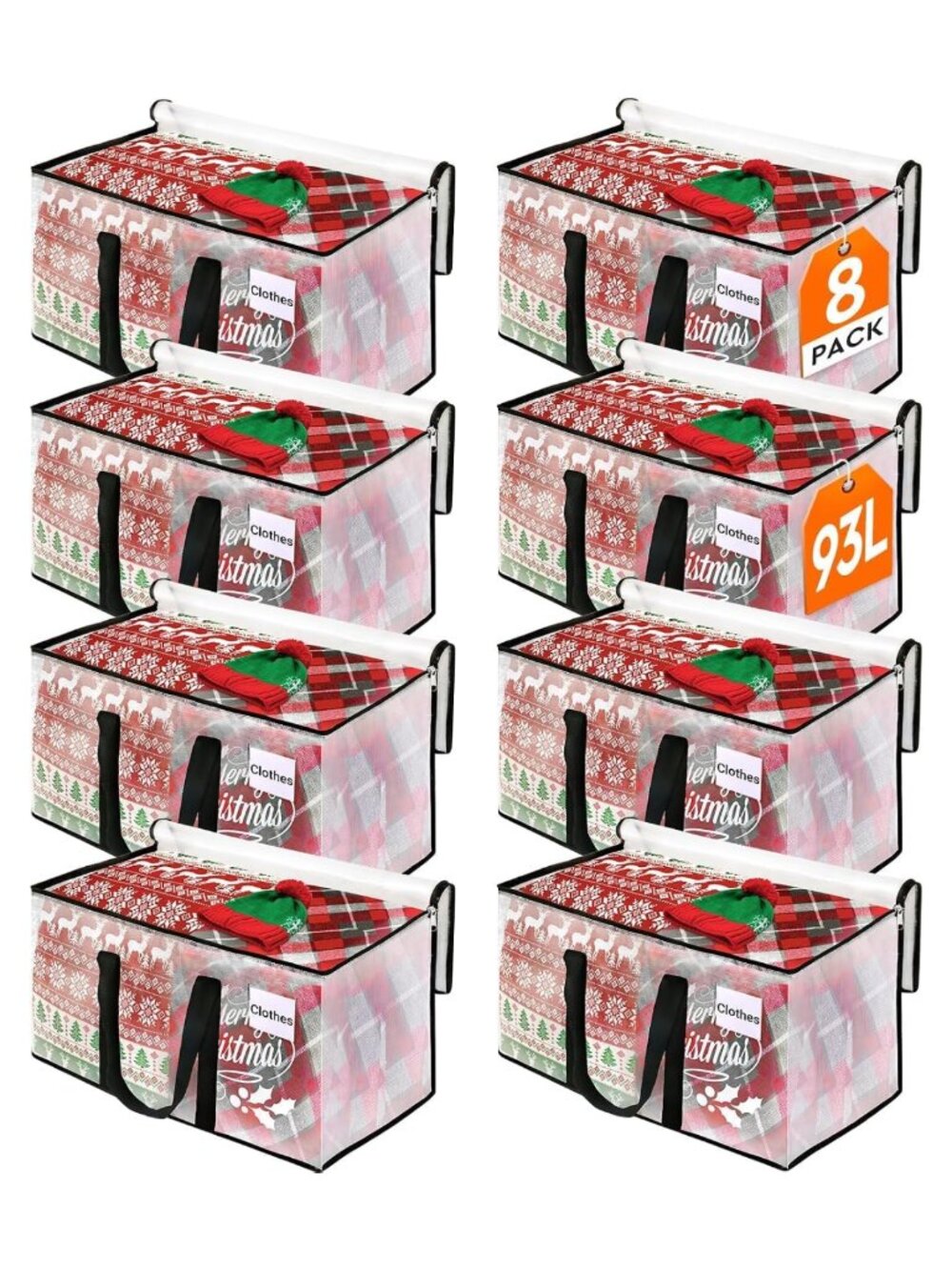 8-Pack Heavy Duty Moving Bags 93L Water Resistant Storage Totes